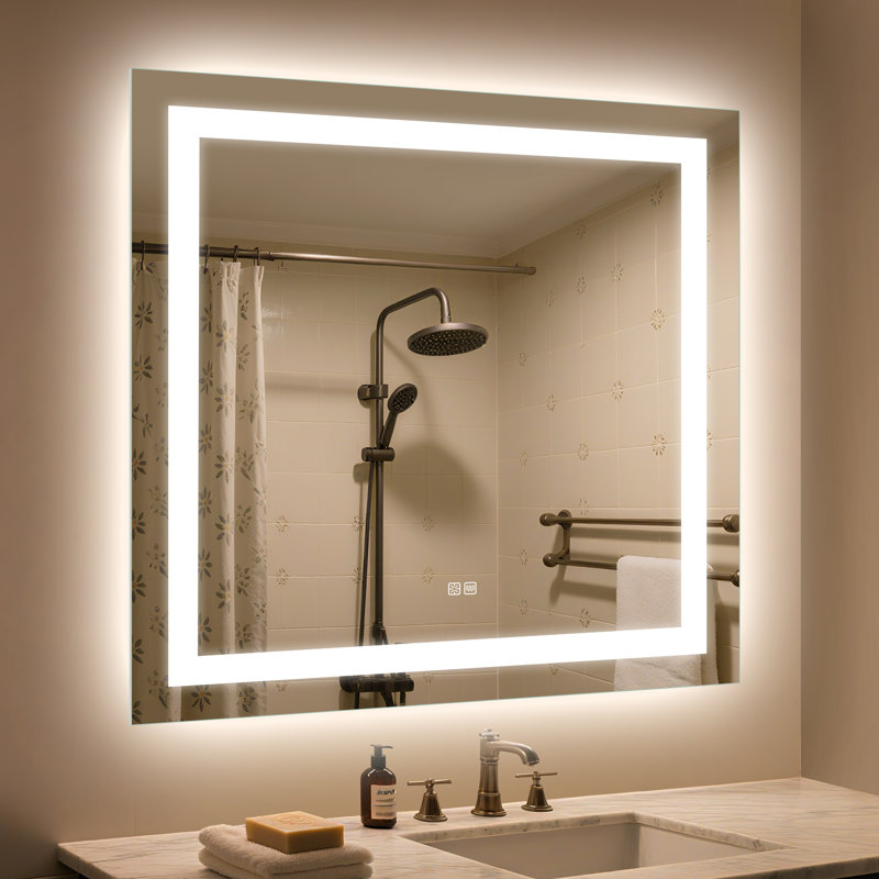 Miroir de salle de bain avec lumières, luminosité réglable, 3 couleurs, antibuée, contrôle tactile, à brancher