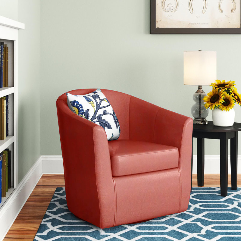 Fauteuil demi-tonneau pivotant de 30,5 cm Hanshaw, Simili cuir rouge
