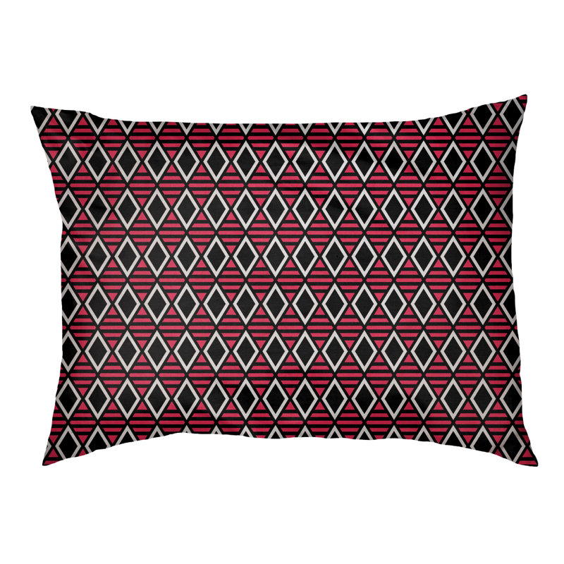 Coussin de créateur géométrique diamants Byrge, L 52 po x l 42 po, Noir / Rouge