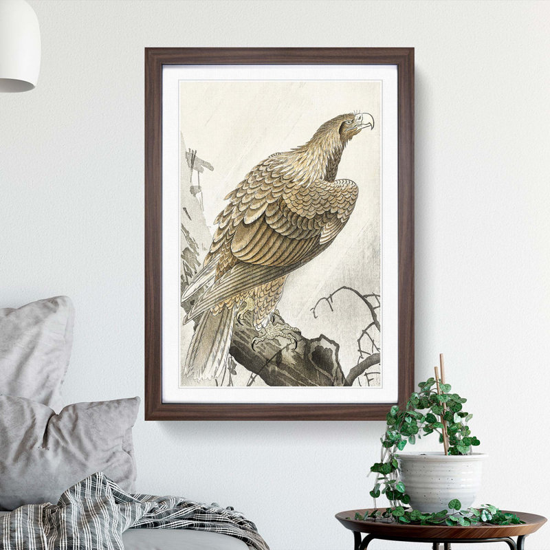 Eagle on a Tree Branch by Ohara Koson - Picture Frame Painting Print, Walnut Framed, 48cm H x 36cm W x 2cm D