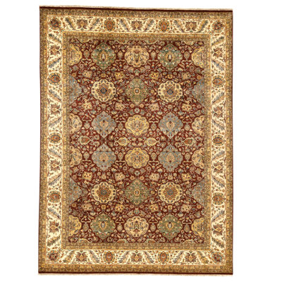 Hand Knotted Wool Area Rug in Red And Cream