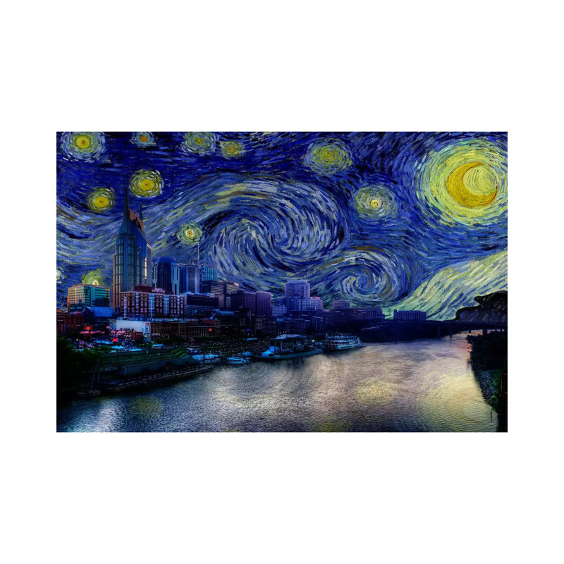 Nashville, Tennessee, nuit étoilée, impression d'art graphique, Toile tendue, H 26 po x l 40 po x 1,5 po