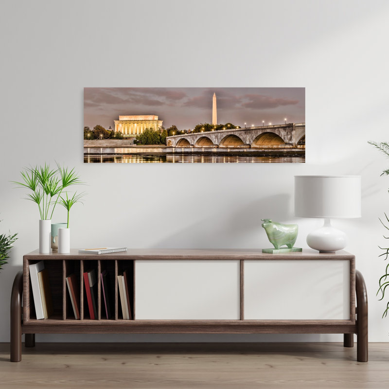 Arlington Memorial Bridge with Lincoln Memorial and Washington Monument in the background Washington DC USA 1 Piece Wrapped Canvas Panoramic Wall Art