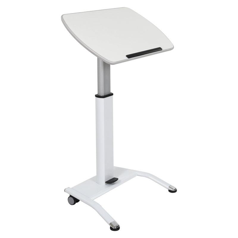 White Adjustable Height Mobile Standing Desk with Pneumatic Foot Pedal