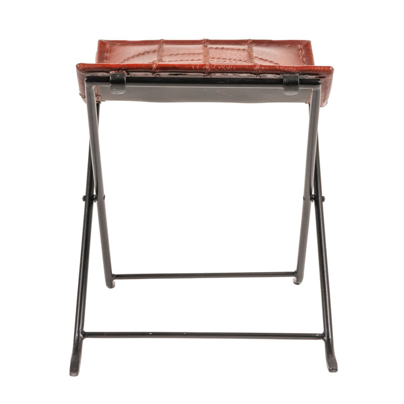 Tabouret pliable en cuir et métal Russet, Brun