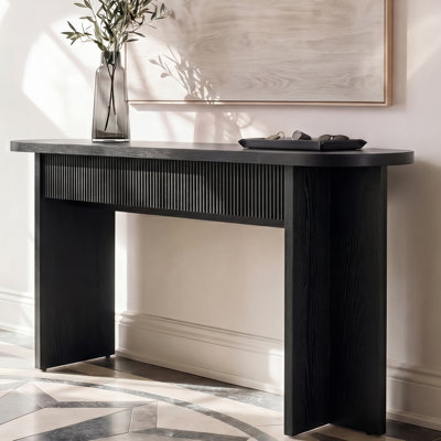 Console cannelée 55 po avec 2 tiroirs de rangement, canapé d'entrée en bois pour canapé derrière le canapé