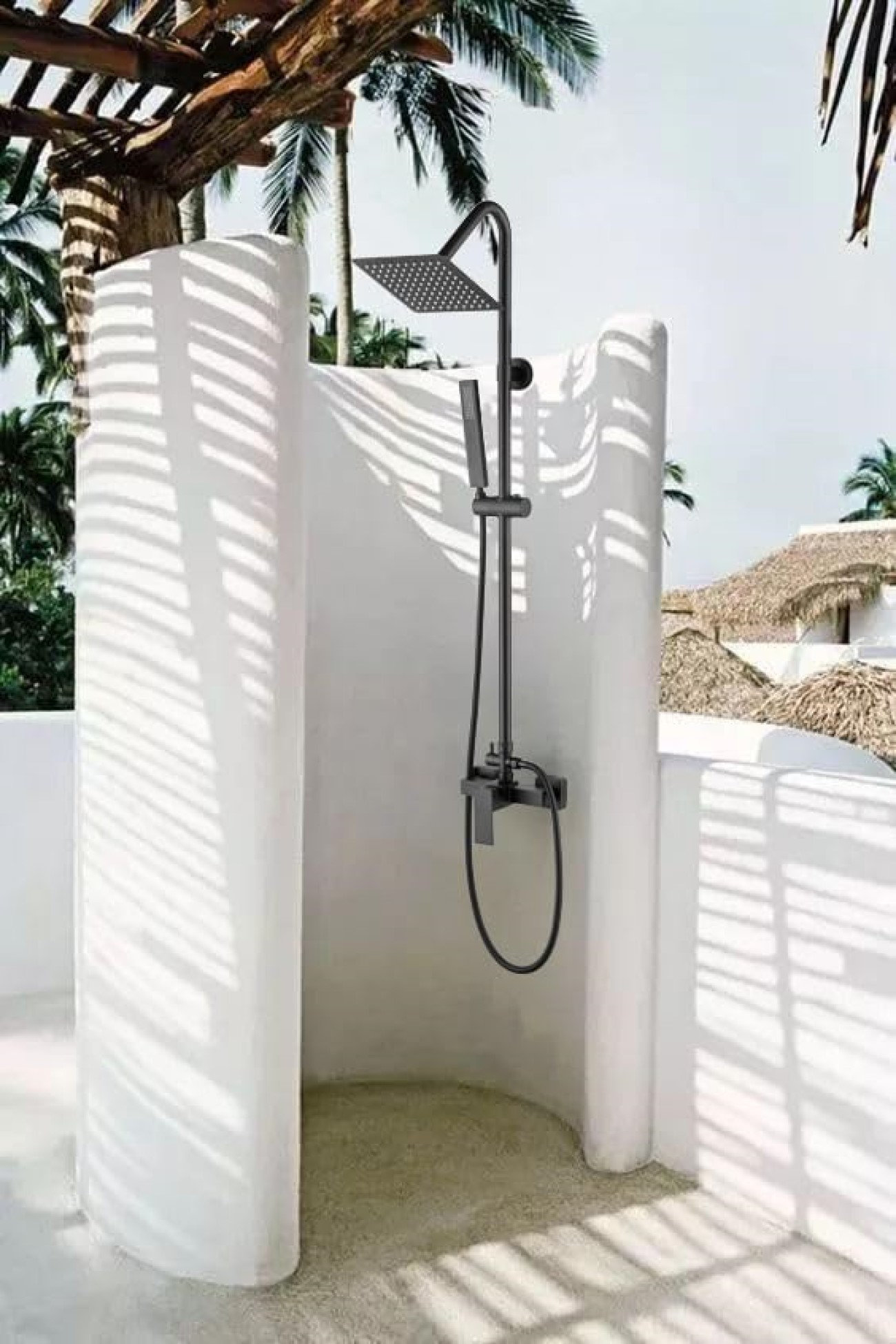 FIGUDA Matte Black Outdoor Shower Kit With 8 Inch Square Swivel Rainfall Shower Head Wayfair