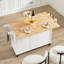 Îlot de cuisine blanc avec armoire de rangement, étagère à épices ouverte et comptoir rabattable pliable