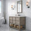 Oakman 48 In. Double Sink Carrara White Marble Countertop Bath Vanity In Grey Oak With ORB Faucet