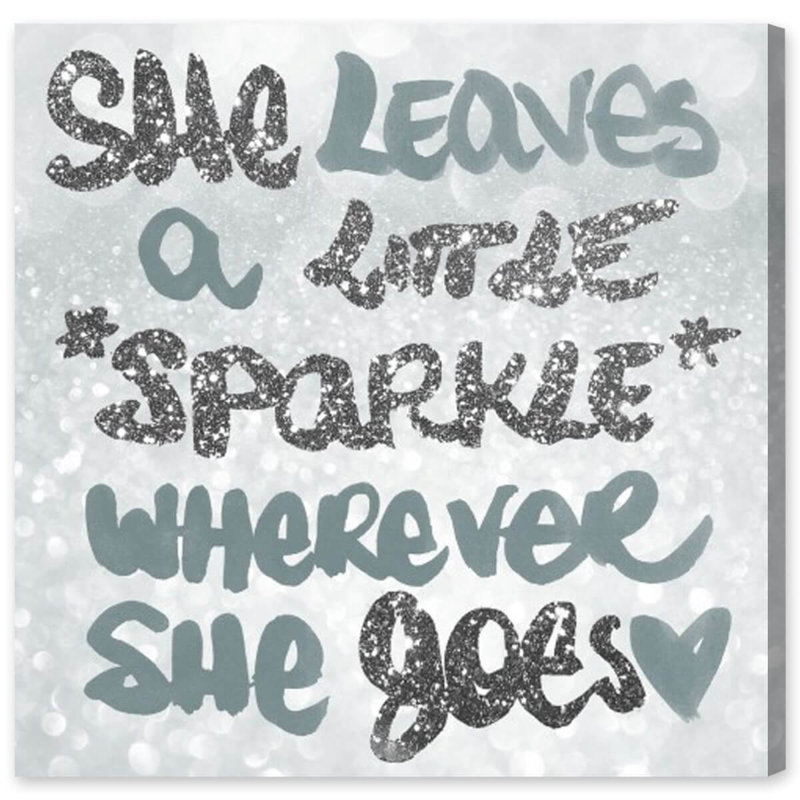 « she leaves a little spark », art textuel sur toile, H 40 po x l 40 po x P 1,5 po