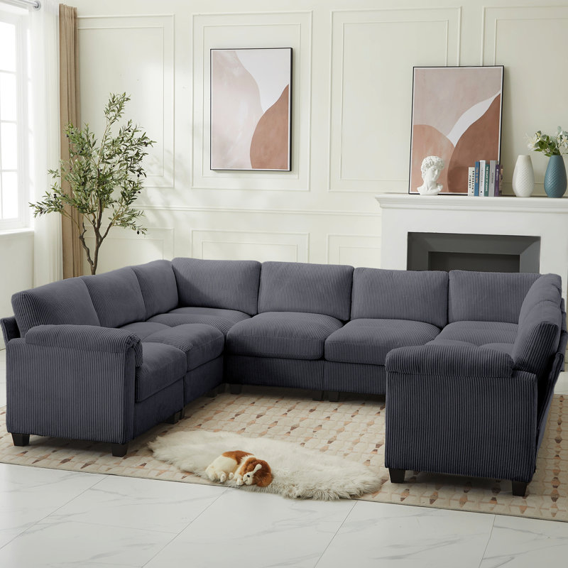 Canapé modulaire en velours côtelé 8 pièces 8 pièces, Chaleur en velours côtelé gris foncé