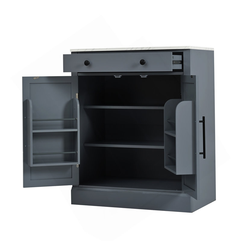Garde-manger autoportant moderne, rangement pour nourriture buffet, armoire à café avec tiroir, 2 tablettes réglables et 2 tablettes de porte pour la salle à manger, cuisine, ensemble de 2, gris