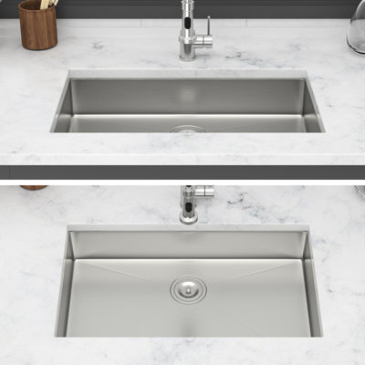 Évier de cuisine 30 po x 18 5,5 po, acier inoxydable de calibre 16, faible profondeur de 5,5 po, rebord anti-éclaboussures, pinces d'installation incluses, lavabo incliné, revêtement à condensation