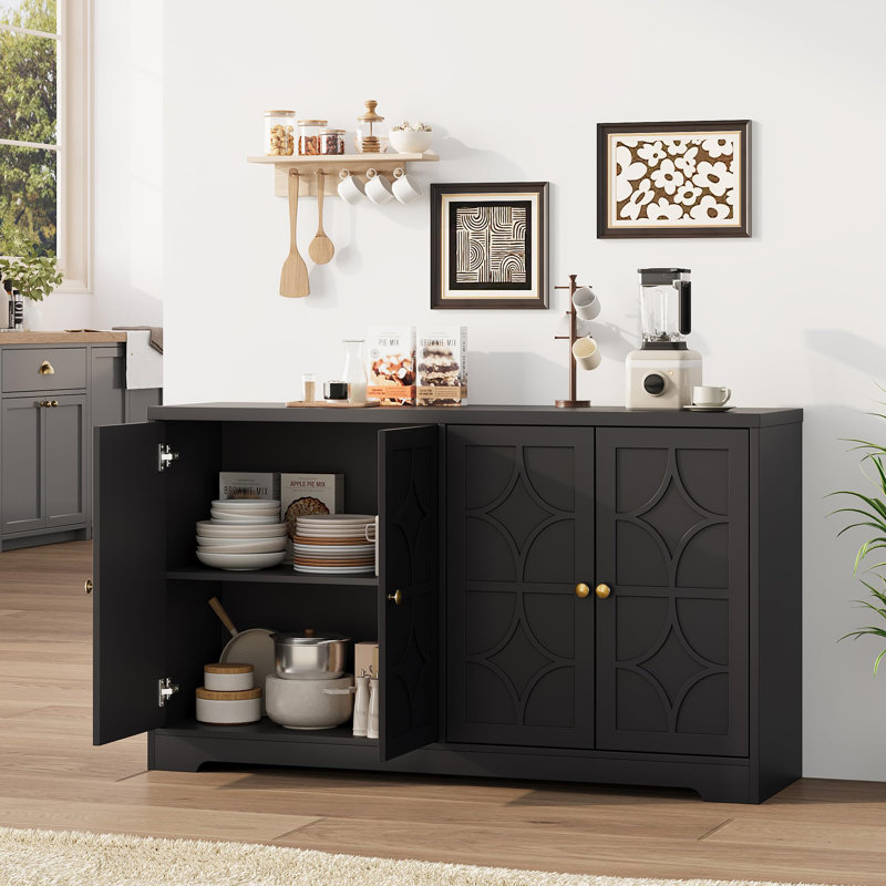 Modern Sideboard Buffet Cabinet, 55" Buffet Storage Cabinet with Adjustable Shelves, Wood Coffee Bar Cabinet with Storage for Kitchen, Dining Room, Living Room