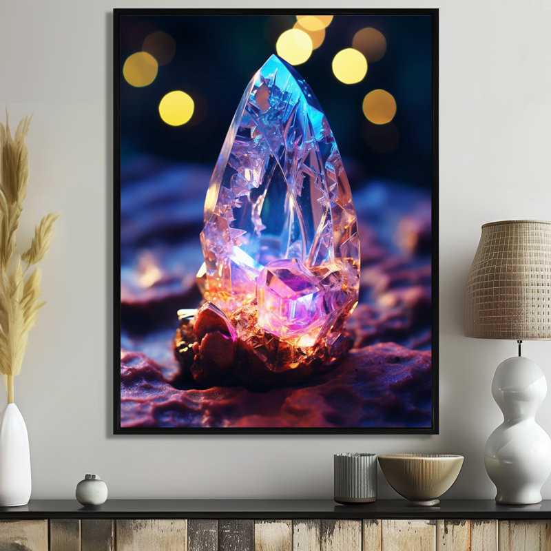 «Blue Amethyst Forest Quartz Crystal II», art mural pierre géode, H 20 po x l 12 po x P 1 po, Toile avec cadre flottant noir