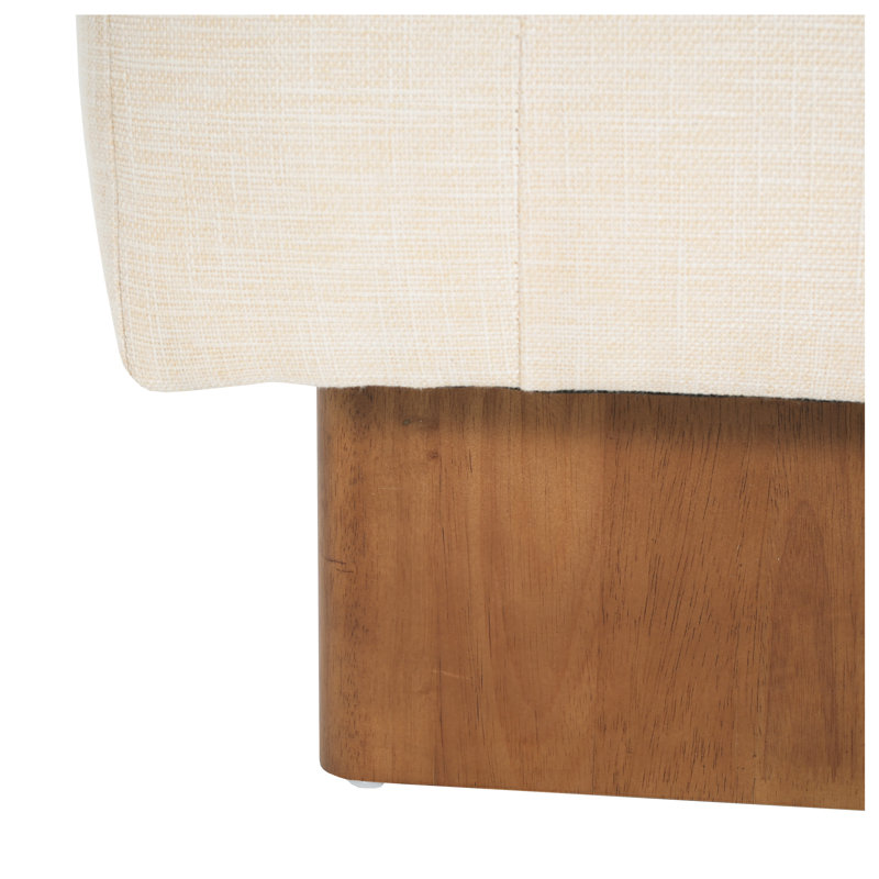  Repose-pieds rectangulaire rembourré avec tissu en lin touffeté et pieds en bois massif, beige