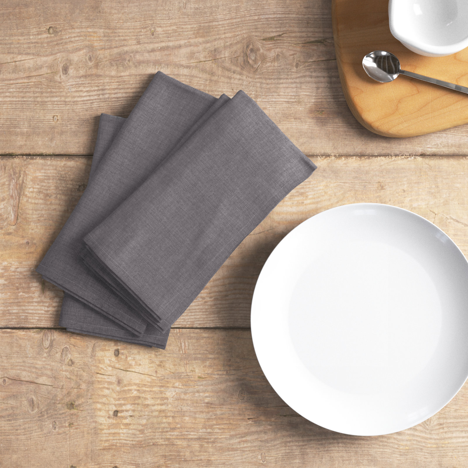 Alvia Reversible Linen Napkin, Dark Gray