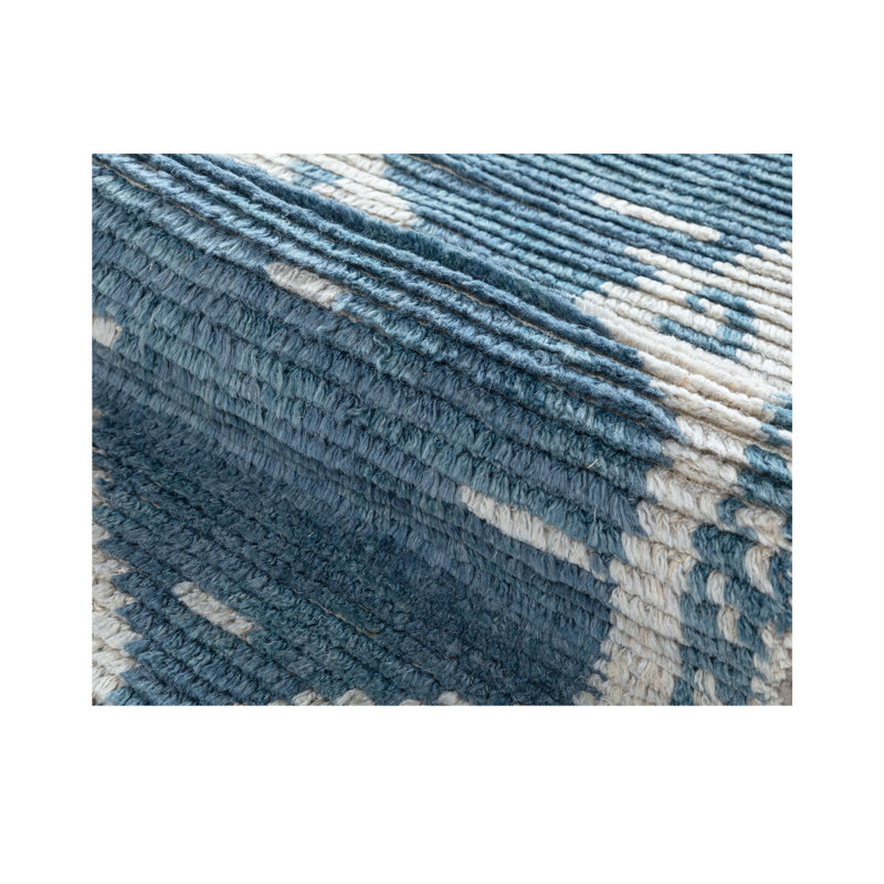Reef Madness Wool Oriental Area Rug in Blue/Gray, Runner 2'6" x 7'
