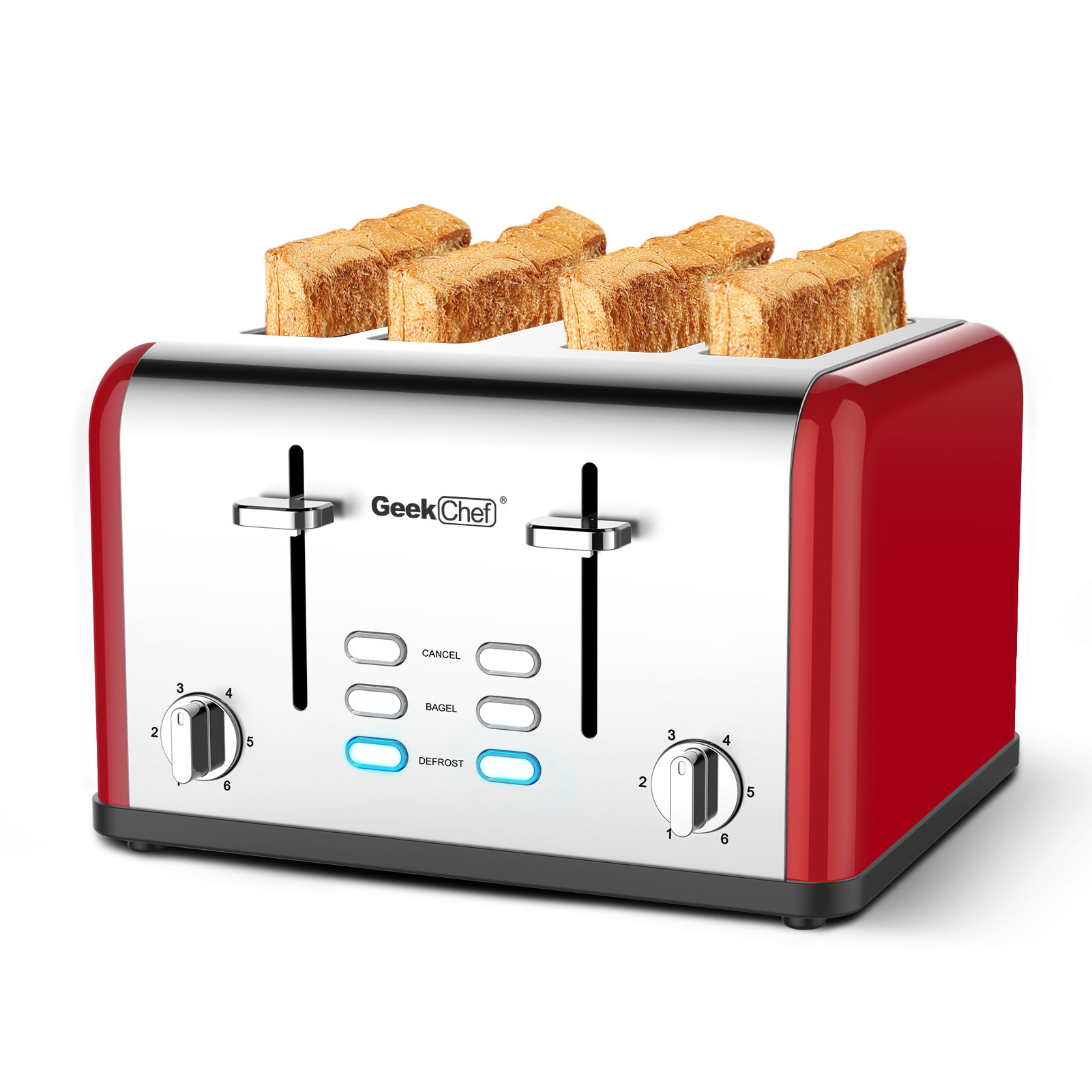 Cuisinart Classic Series 4-Slice Red Wide Slot Toaster with Crumb