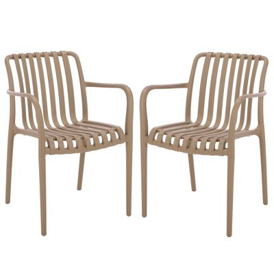 Dining Armchair,Outdoor Chairs, Modern Slatted Design, Weather-Resistant Patio Seating,Set of 2 (Beige)