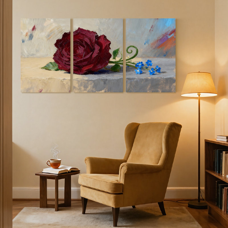 «Rose Rose And Forget Me Nots», ensemble de 3 reproductions d'art sur toile, H 18 po x l 36 po