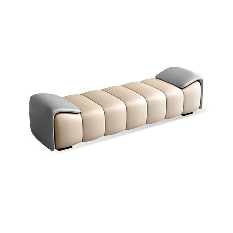 Blue+Beige Upholstered Bench, 20.47" H x 70.87" W x 19.69" D