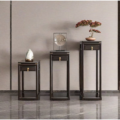 Solid Wood Plant Stand: Rounded Edges, Drawer