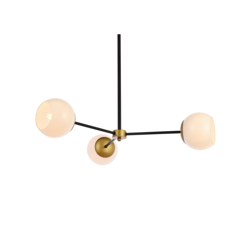 Lustre linéaire moderne Spoutnik à 3 lumières Caisha, Noir / laiton / blanc