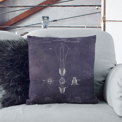 Light Bulb Patent Dark Square Throw Cushion