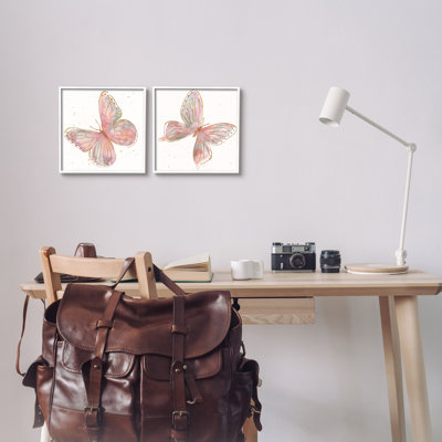 Pink & Glam Butterflies Nature 2 Piece White Framed Giclee Art Set by Nan