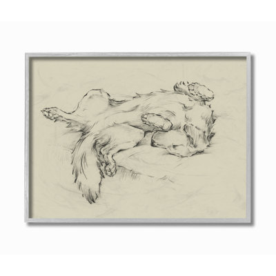 Dog Napping Pet Animal Drawing Gray Farmhouse Rustic Oversized Framed Giclee Texturized Art by Ethan Harper