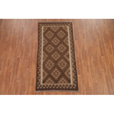 Brown Wool Kilim Oriental Runner Rug 3x7