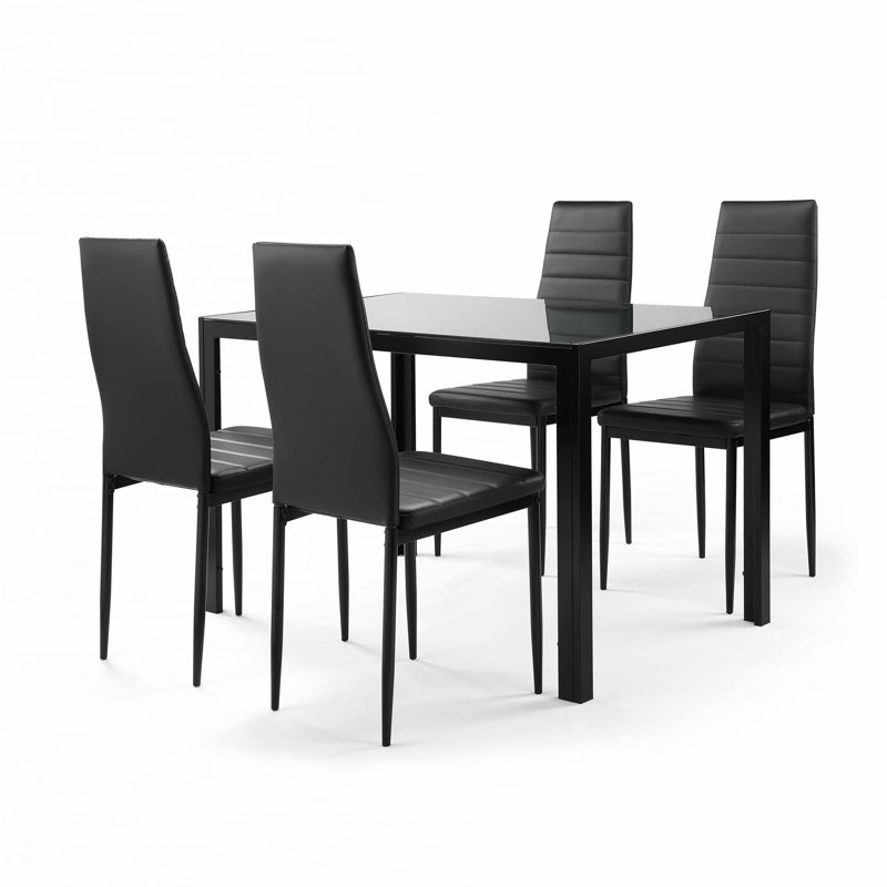 Ensemble de table de salle à manger 5 pièces en verre trempé pour 4