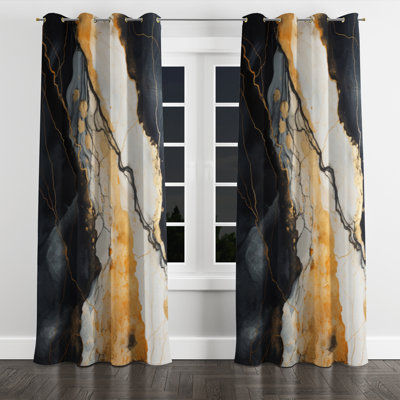 Borrello Minimalism Chrome White And Black Potteries - Spirals Blackout Grommet Curtain - 1 Panel