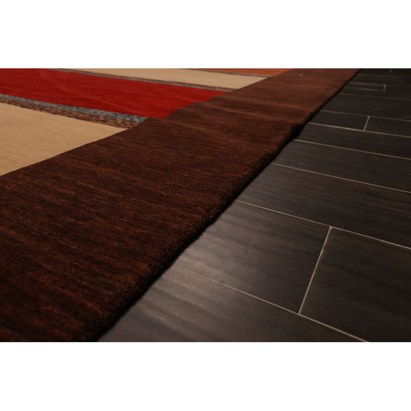 Tapis unique en laine noué à la main brun de 8 pi 1 po x 12 pi Annina