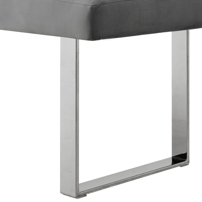 Banc rembourré 48 po en velours, Gris, Argent argent