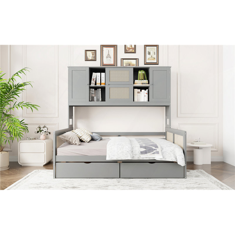 Wooden Daybed With 2 Drawers, And All-In-One Cabinet And Shelf, Gray, Full/Double