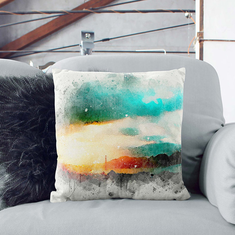 San Francisco Skyline in Abstract Cushion with Filling, 40cm H x 40cm W x 15cm D, White