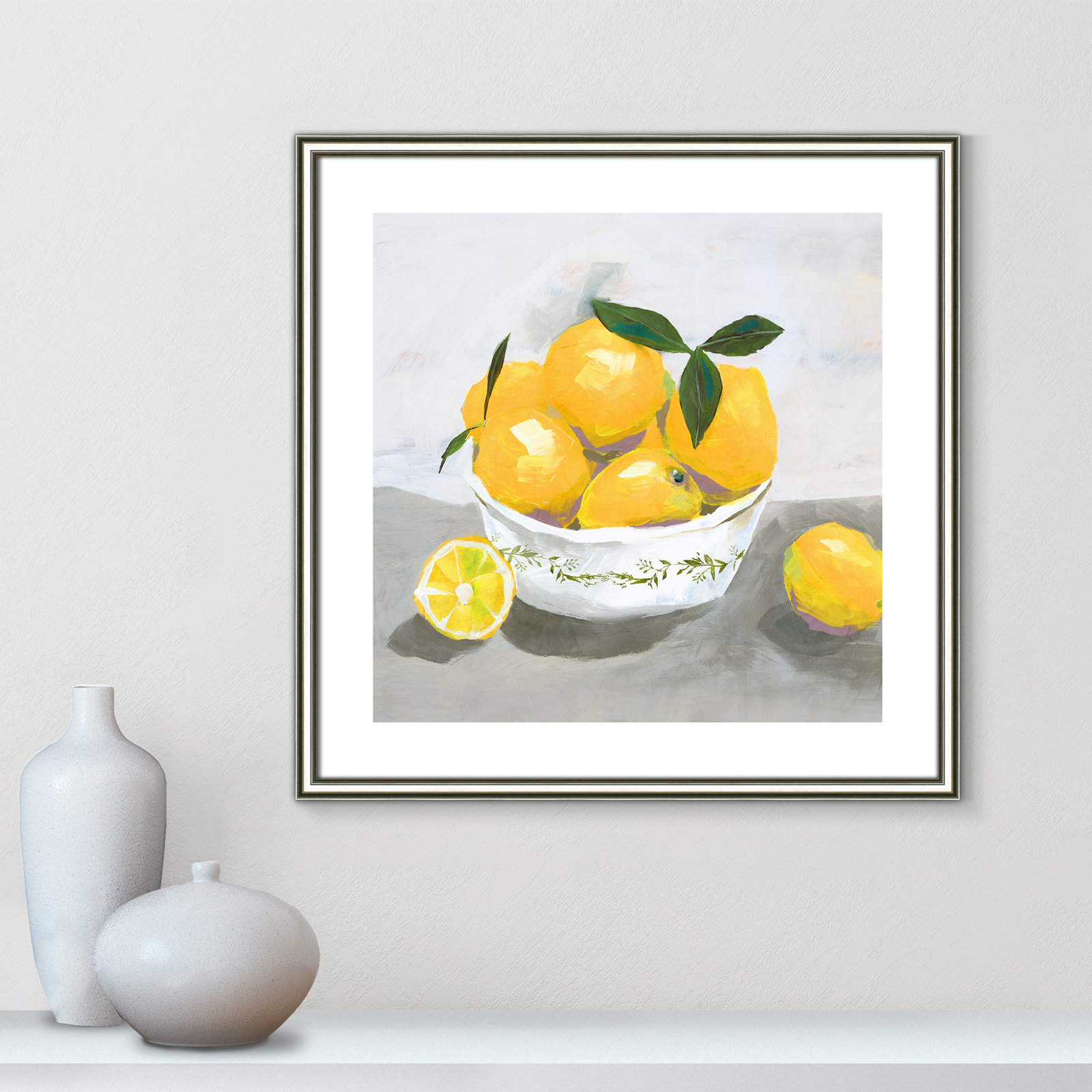 Hayons "Lemons" Painting by Isabelle Z, 24.75" H x 24.75" W x 0.88" D, Silver Framed Paper
