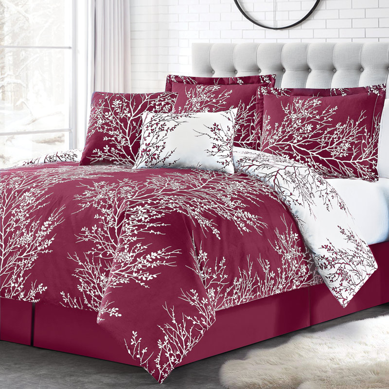 Ensemble d'édredon réversible en microfibre 6 pièces, Édredon double / grand + 2 taies décoratives + 2, Rouge