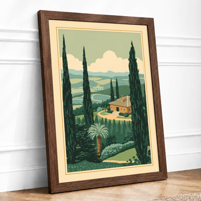 Villa Among Cypress Trees Vintage - Framed Print