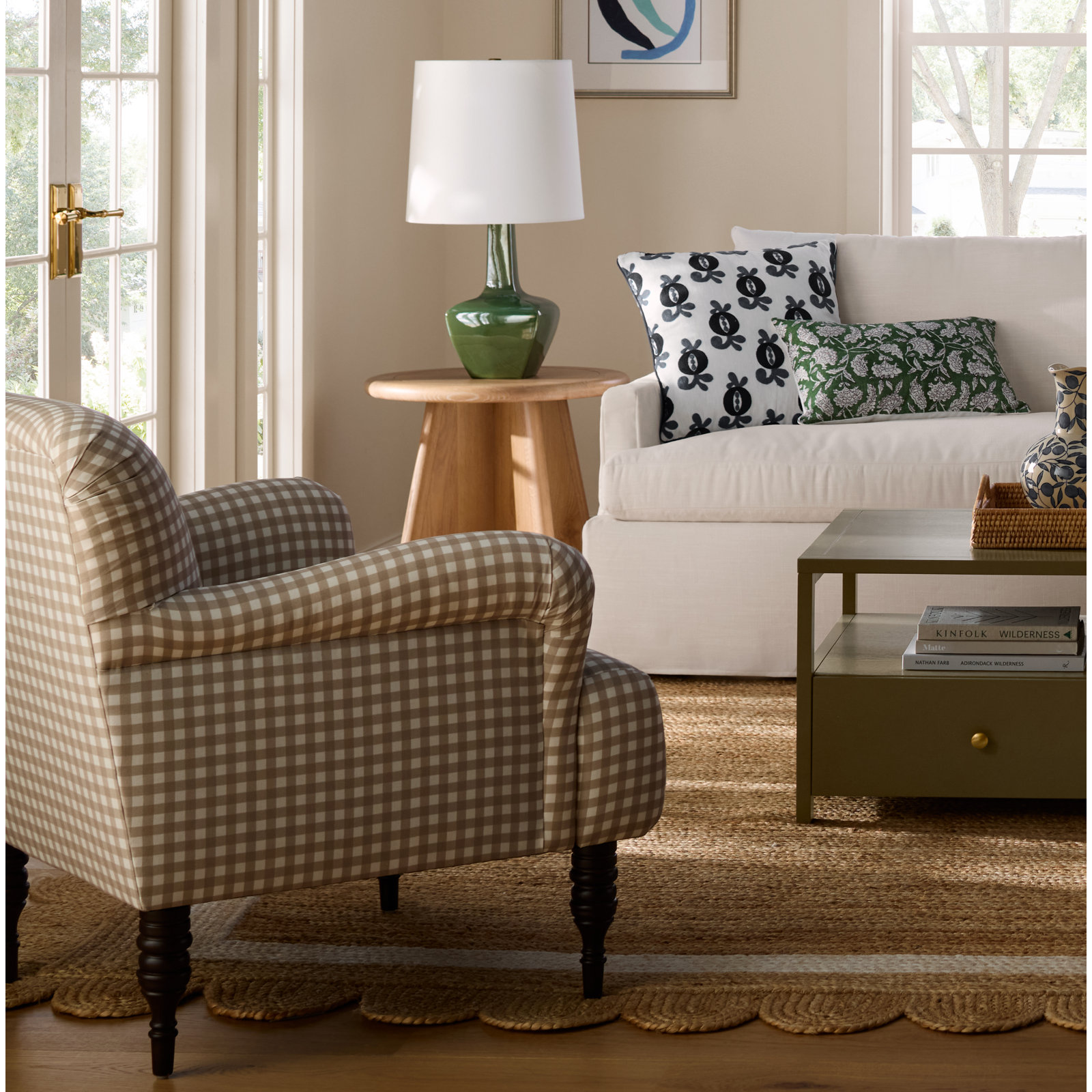 Allura Pine Cotton Armchair, Classic Gingham Tan