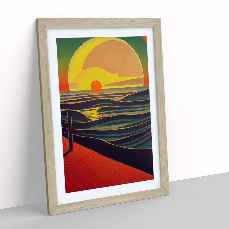 Vibrant Sunset Abstract - Wall Art, 36cm H x 27cm W, Oak Framed Paper, White