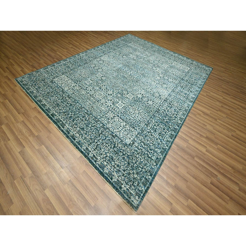 Tapis turc 8 pi x 10 pi 1 po bleu, motif pré-historique du 14e siècle, motif mamelouk, colorants naturels, noué à la main, pure laine