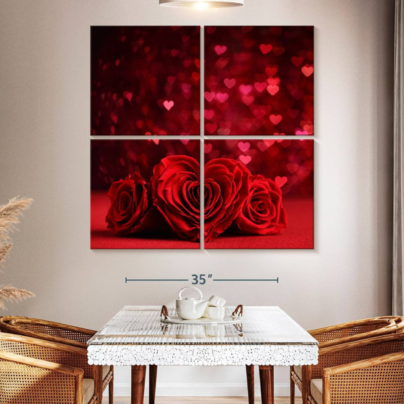 Roses et cœurs rouges Lelend, H 50 po x l 50 po