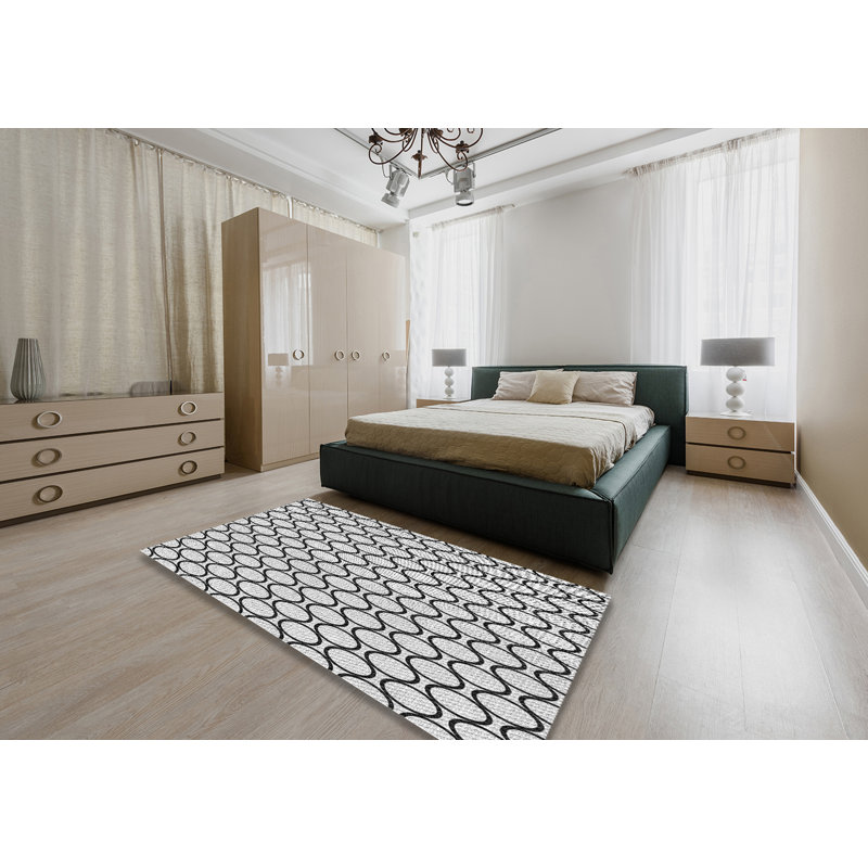 Tapis noir/beige à motifs, Rectangle 5 pi x 7 pi