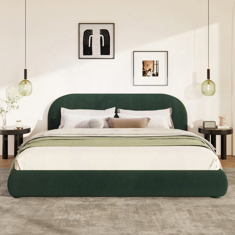 Lit en velours doux: texture luxueuse et légère, ajoutant une atmosphère haut de gamme à la chambre à coucher, Vert
