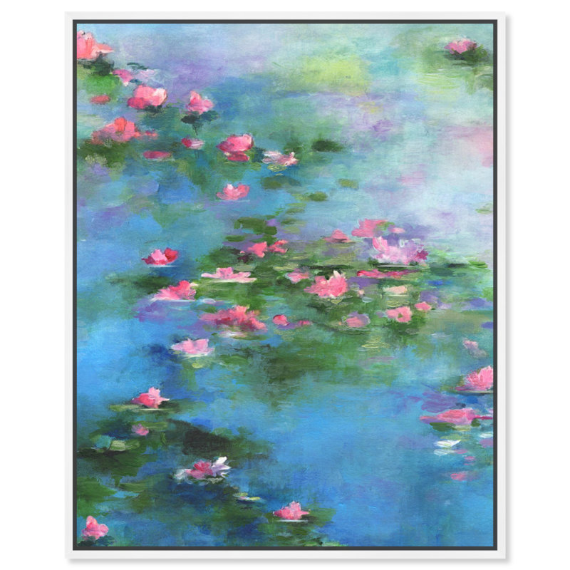 Adore These Waterlilies Blue and Pink Canvas Coastal Wall Art