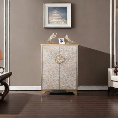 Gold Framed Resin Carved Two-Door Accent Cabinet