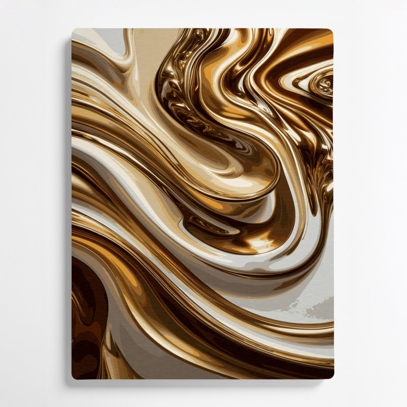 Abstrait fluide, art mural en métal beige 98, H 11 po x l 14 po